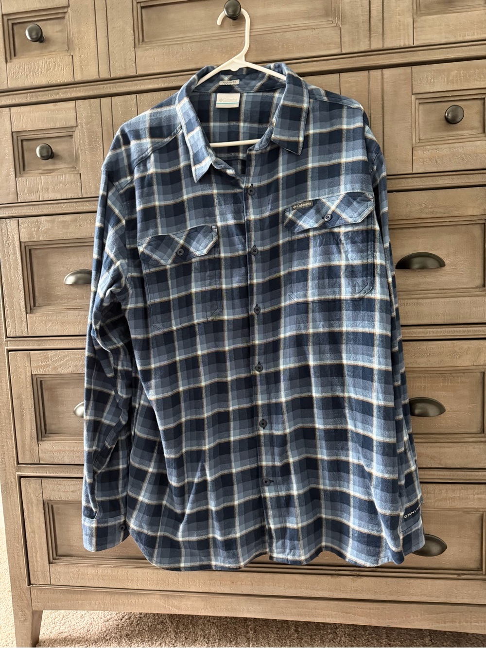 Columbia Navy and Light Blue Plaid Casual Button-Down Shirt